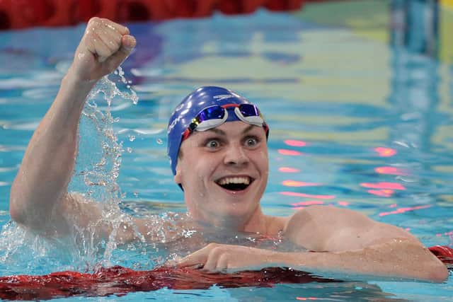 The magical moment when Ross Murdoch realised he had won gold in the 200m breaststroke at the Glasgow Commonwealth Games in 2014. Picture: Ian Rutherford