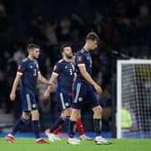 Scotland's players at full time during a World Cup qualifier match between Scotland and Moldova.