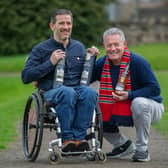 Scottish Rugby legend Gavin Hastings and Struan Kerr-Liddell, who was left paralysed after injuring himself during a game of rugby, were at Watsonians Football Club to announce the release of a pair of charity whiskies by Loch Lomond Distillery.