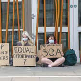 Students protest outside the Scottish Parliament earlier this month about issues with this year's exams. PIC: Lisa Ferguson.