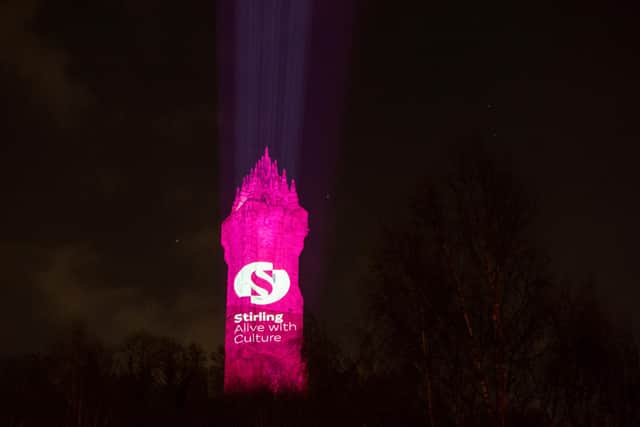 Handout photo of the Wallace Monument in Stirling illuminated with special effects to launch the city of Stirling's bid for UK City of Culture 2025. Entries from the eight longlisted cities are due to be submitted to the UK Government Department for Culture, Media and Sport on Wednesday and Stirling is the only Scottish city still in the running. Issue date: Wednesday February 2, 2022.