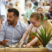 Humza Yousaf meets children, parents and staff at Rowantree Primary School Early Years Service in Dundee. Picture: Jeff J Mitchell/PA Wire