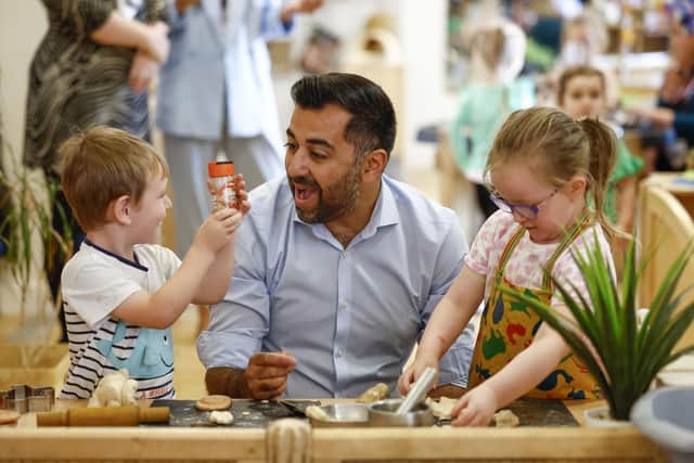 Humza Yousaf meets children, parents and staff at Rowantree Primary School Early Years Service in Dundee. Picture: Jeff J Mitchell/PA Wire