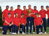 US captain Davis Love III celebrates with his players after the home team's win in the Presidents Cup at Quail Hollow Country Club in Charlotte, North Carolina. Picture: Jared C. Tilton/Getty Images.