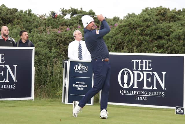 American Michael Block, pictured teeing off in Tuesday's Open Final Qualifying at Dundonald Links, is hoping to be back in Scotland for the Alfred Dunhill Links Championship later in the year. Picture: Dundonald Links