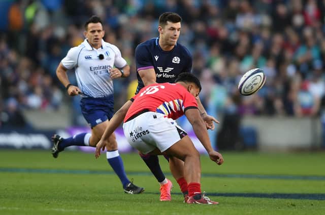 Blair Kinghorn played at stand-off for Scotland against Tonga.