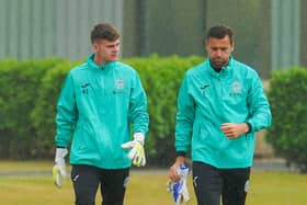 Goalkeepers Murray Johnson and David Marshall during Hibs training. Photo by Simon Wootton / SNS Group