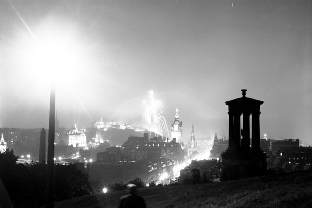 The Edinburgh International Festival fireworks seen from Calton Hill in August 1966