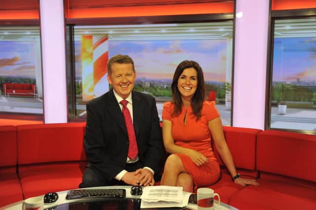 Bill Turnbull sharing BBC Breakfast's famous red sofa with Susanna Reid in 2012 (Pictures: PA)