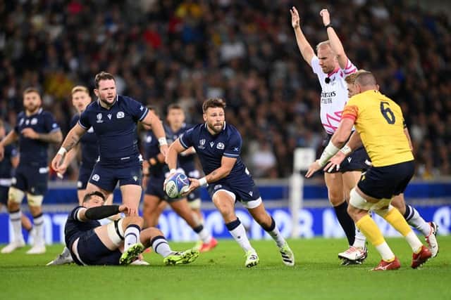 Scotland scrum half Ali Price makes a break during the win over Romania. (Photo by Stu Forster/Getty Images)