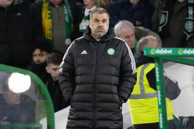 Celtic manager Ange Postecoglou looks frustrated during the 2-1 win over Livingston. (Photo by Alan Harvey / SNS Group)