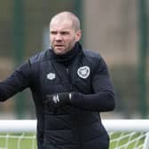 Hearts manager Robbie Neilson takes training ahead of Saturday's match against St Mirren.