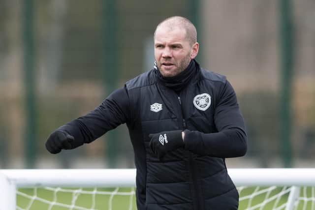 Hearts manager Robbie Neilson takes training ahead of Saturday's match against St Mirren.
