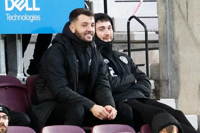 John Souttar (right) missed Hearts training due to rehab on his ankle. (Photo by Ross Parker / SNS Group)