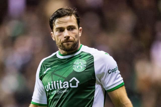 Lewis Stevenson in action for Hibs during the 4-0 defeat to Celtic on Wednesday. (Photo by Ross Parker / SNS Group)