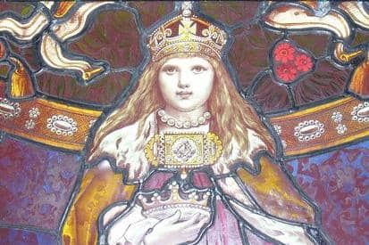 A stained glass window in Lerwick Town Hall depicting 'Margaret, queen of Scotland and daughter of Norway' (Picture: Colin Smith, Creative Commons via wikimedia)