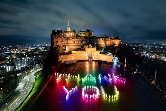 A tribute to NHS staff and other key workers involving in battling the pandemic was created at Edinburgh Castle esplanade as part of the city's alternative Hogmanay celebrations.