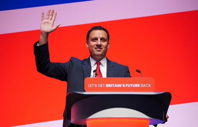 Scottish Labour leader Anas Sarwar speaking  during the Labour Party Conference in Liverpool.