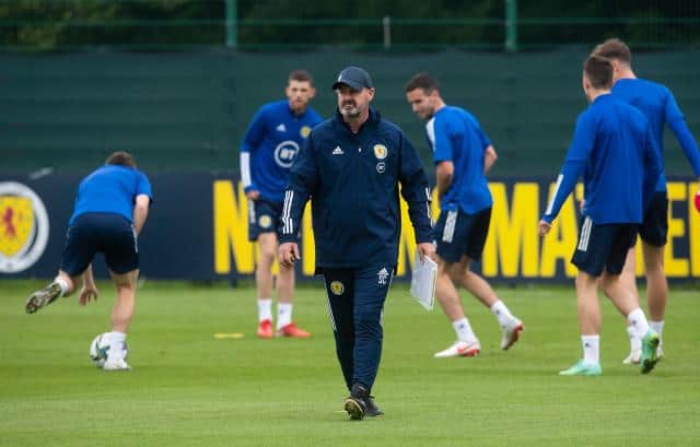 Scotland manager Steve Clarke in purposeful mood during training on Monday ahead of the World Cup qualifier against Austria in Vienna. (Photo by Craig Foy / SNS Group)