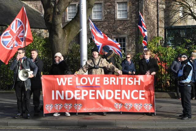 Brexit supporters demonstrate outside the Scottish Parliament shortly after the UK formally left the European Union last year (Picture: Andy Buchanan/AFP via Getty Images)