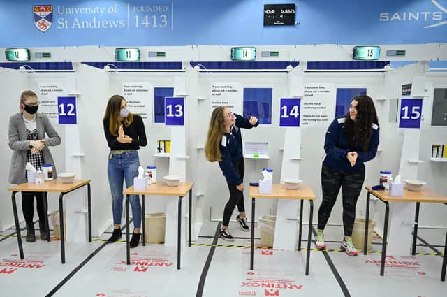 Students at St Andrew's taking Covid tests in November; this week, unnamed students tested positive for the virus after parties (Picture: Jeff J Mitchell/Getty)