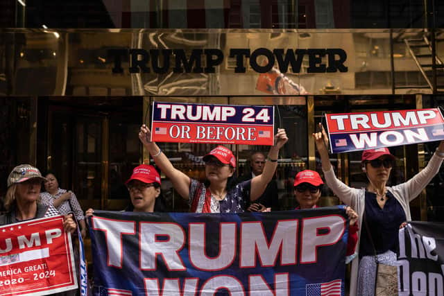 Supporters of former US president Donald Trump gather outside of Trump Tower in New York City. Picture: Yuki Iwamura/AFP via Getty Images
