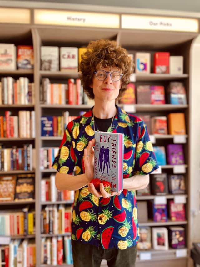 Michael Pedersen with his first 'prose poetry' book, Boy Friends, in Portobello Book Shop. Pic: Contributed