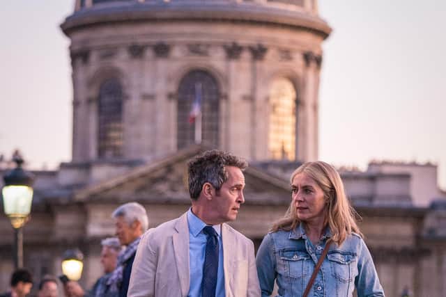 Saskia Reeves as Connie and Tom Hollander as Douglas, on the Petersen's summer break or make grand tour. Picture: Drama Republic Ltd - Photographer: Colin Hutton