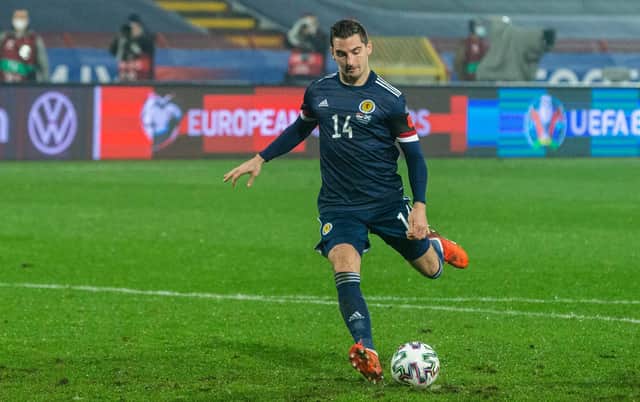 Scotland's Kenny McLean scores a penalty during the UEFA Euro 2020 qualifier against Serbia at the Stadion Rajko Mitic on November 12, 2020. (Photo by Nikola Krstic / SNS Group)