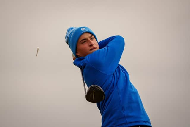 Oliver Mukherjee in action in his title triumph in last year's Scottish Amateur Championship at Gailes Links in Ayrshire. Picture: Scottish Golf.