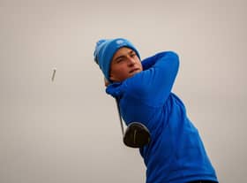 Oliver Mukherjee in action in his title triumph in last year's Scottish Amateur Championship at Gailes Links in Ayrshire. Picture: Scottish Golf.