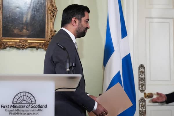 Humza Yousaf leaves after announcing his resignation as First Minister (Picture: Andrew Milligan/pool/AFP via Getty Images)