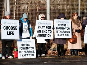 Campaigners who are against abortion protest outside Glasgow's Queen Elizabeth Hospital. Picture: John Devlin/JPIMedia