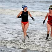 Two of my fellow swimmers braving the cold at Portobello yesterday. Picture: Jeff J Mitchell/Getty Images.