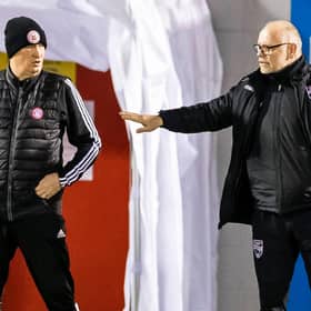 Ross County manager John Hughes (right) with Hamilton manager Brian Rice.
