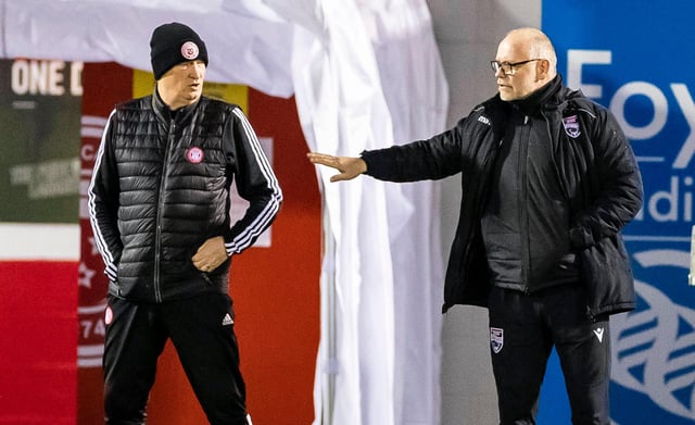 Ross County manager John Hughes (right) with Hamilton manager Brian Rice.