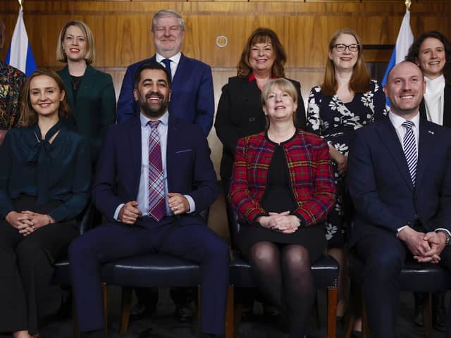 Then First Minister Humza Yousaf and his new cabinet pose for a photograph at St Andrew's House on 8 February 2024 (Picture: Jeff J Mitchell/Getty Images)