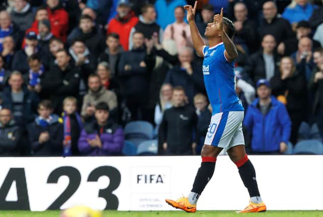 Rangers' Alfredo Morelos celebrates his goal against Aberdeen.