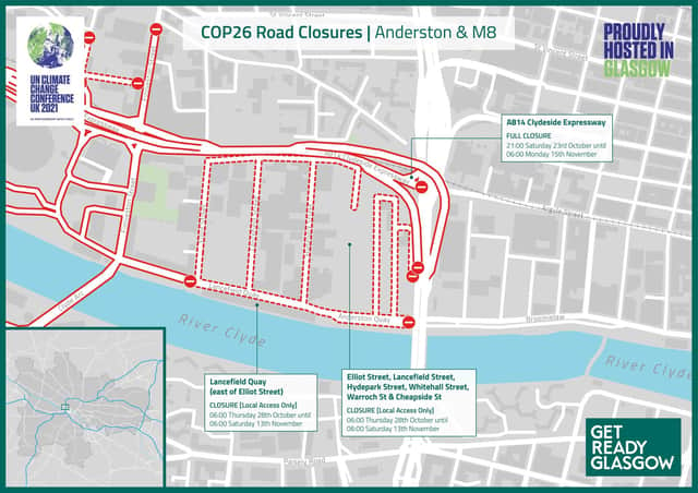 Roads between the SEC and M8 to be closed during Cop26. Picture: GetReadyGlasgow