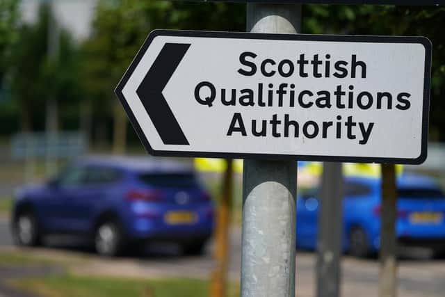 A sign for the Scottish Qualifications Authority (SQA) building in Edinburgh.