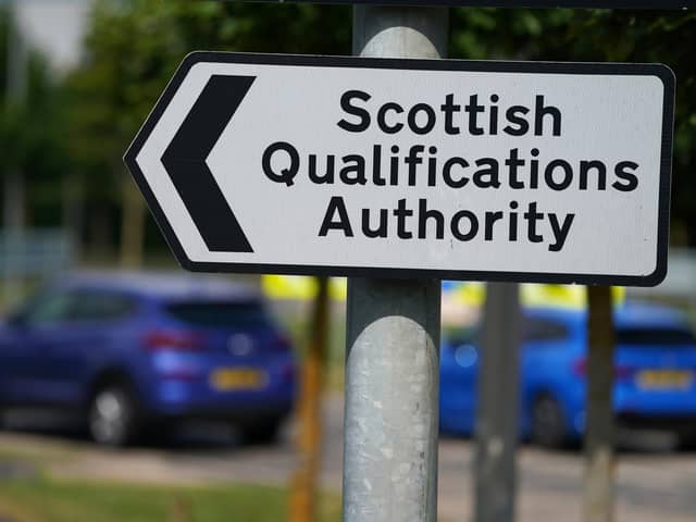 A sign for the Scottish Qualifications Authority (SQA) building in Edinburgh.