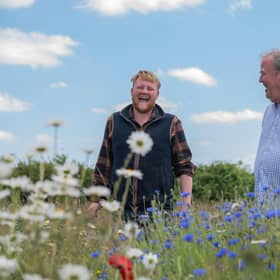 TV presenter Jeremy Clarkson, right, with fellow Diddly Squat farmer Kaleb Cooper. Picture: PA Photo/©Ellis O'Brien/Prime Video.