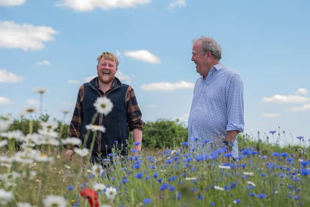 TV presenter Jeremy Clarkson, right, with fellow Diddly Squat farmer Kaleb Cooper. Picture: PA Photo/©Ellis O'Brien/Prime Video.