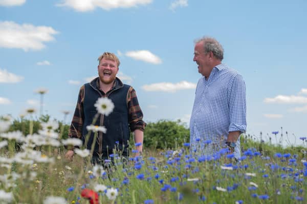 TV presenter Jeremy Clarkson, right, with fellow Diddly Squat farmer Kaleb Cooper. (Picture: ©Ellis O'Brien/Prime Video)