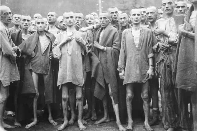 Starved prisoners after a concentration camp in Ebensee, Austria, which was used for supposedly 'scientific' experiments, was liberated in 1945 (Picture courtesy of the National Archives/Newsmakers)