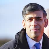 Prime Minister Rishi Sunak arrives to visit a location on the site of the future Haxby railway station near York. Picture: WPA Pool/Getty Images