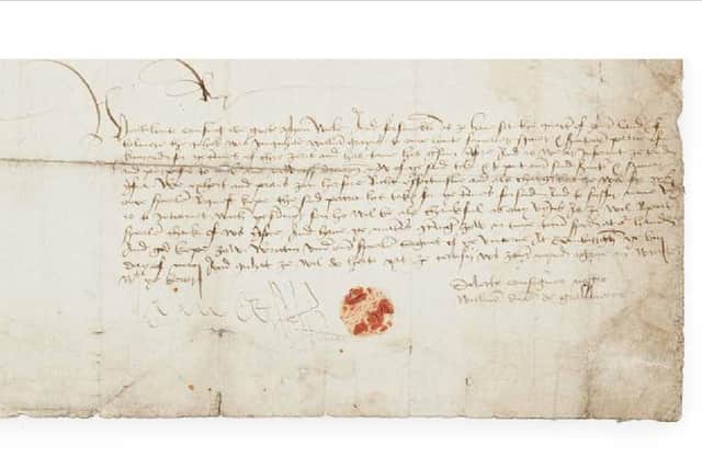 The letter, written to a powerful Scottish earl about a land transaction, is predicted to fetch up to £1,500 at auction. PIC: Lyon & Turnbull.