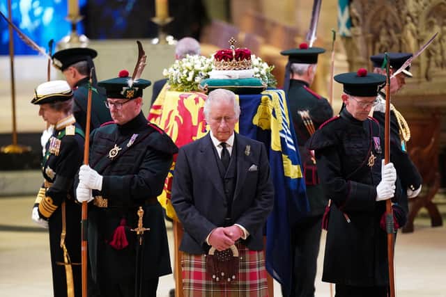 King Charles III attends the Vigil at St Giles' Cathedral following the death of the Queen