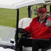 Former US president Donald Trump playing golf at Turnberry last week. Picture: Andrew Milligan/PA
