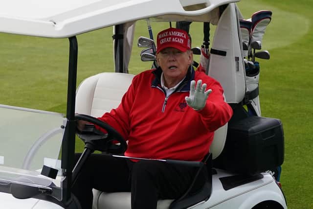 Former US president Donald Trump playing golf at Turnberry last week. Picture: Andrew Milligan/PA